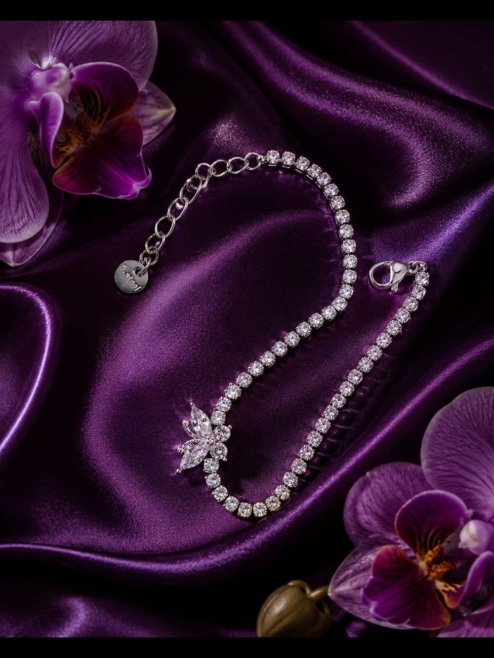 Platinum Color Crystal Tennis Bracelet - Picture 2 of 5
